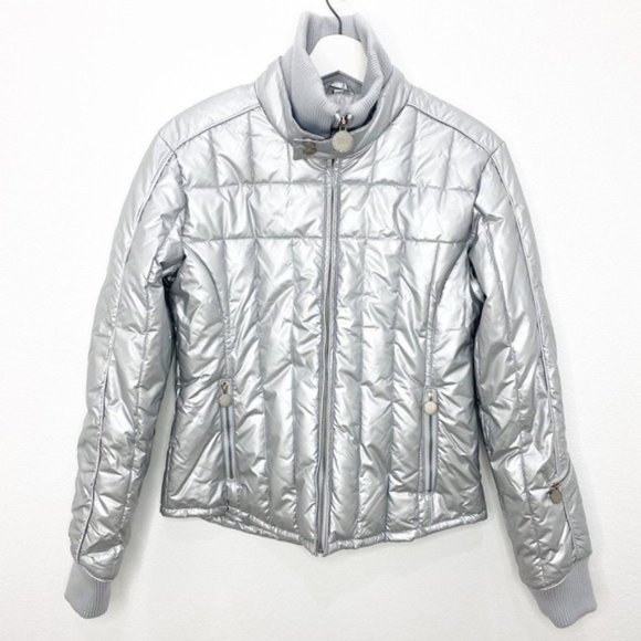 STEVE MADDEN Silver Metallic Puffer Jacket Coat Size M - Picture 1 of 7